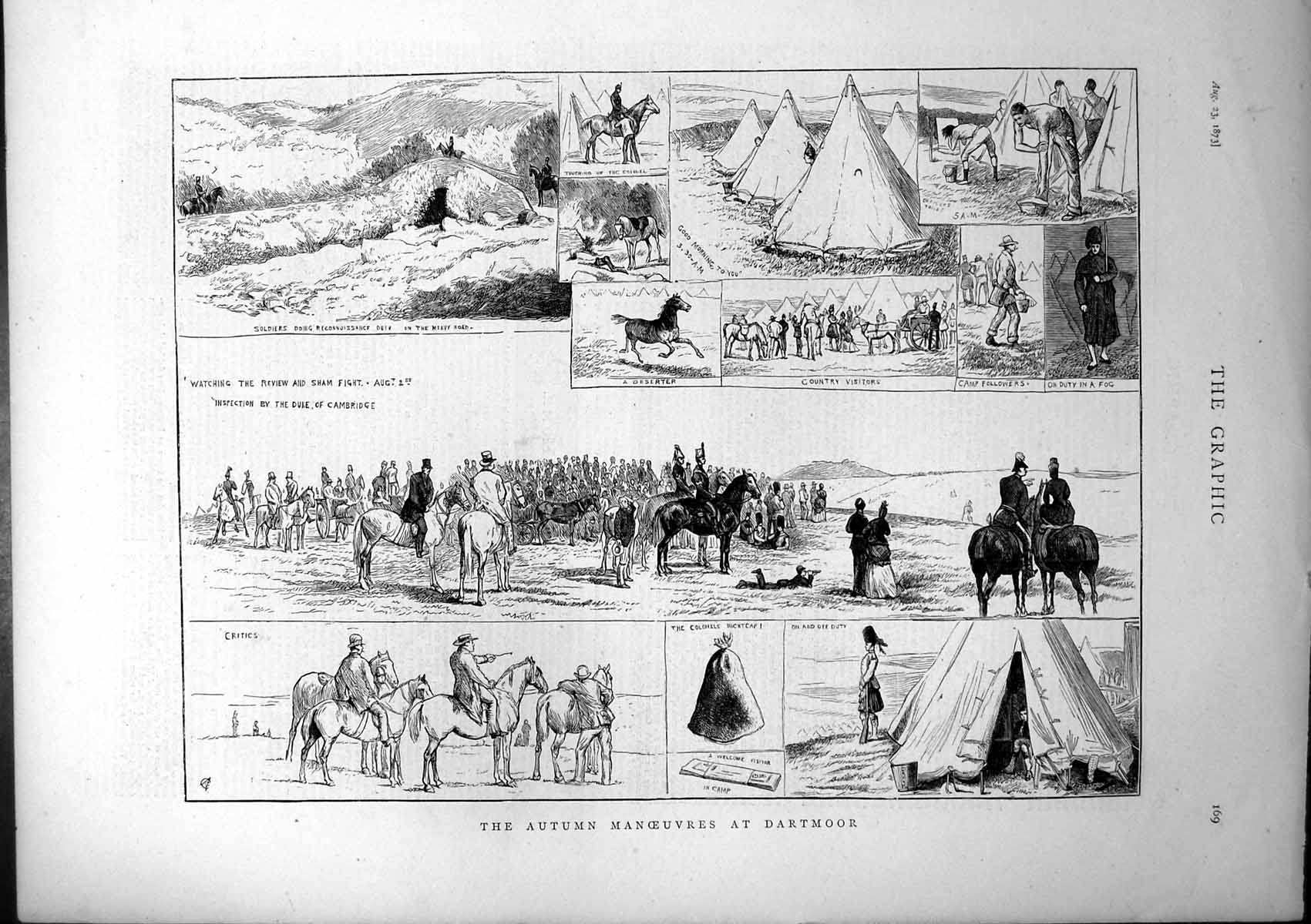 Antique Old Print Autumn Manoeuvres Dartmoor Duke Cambridge Sham Fight 1873