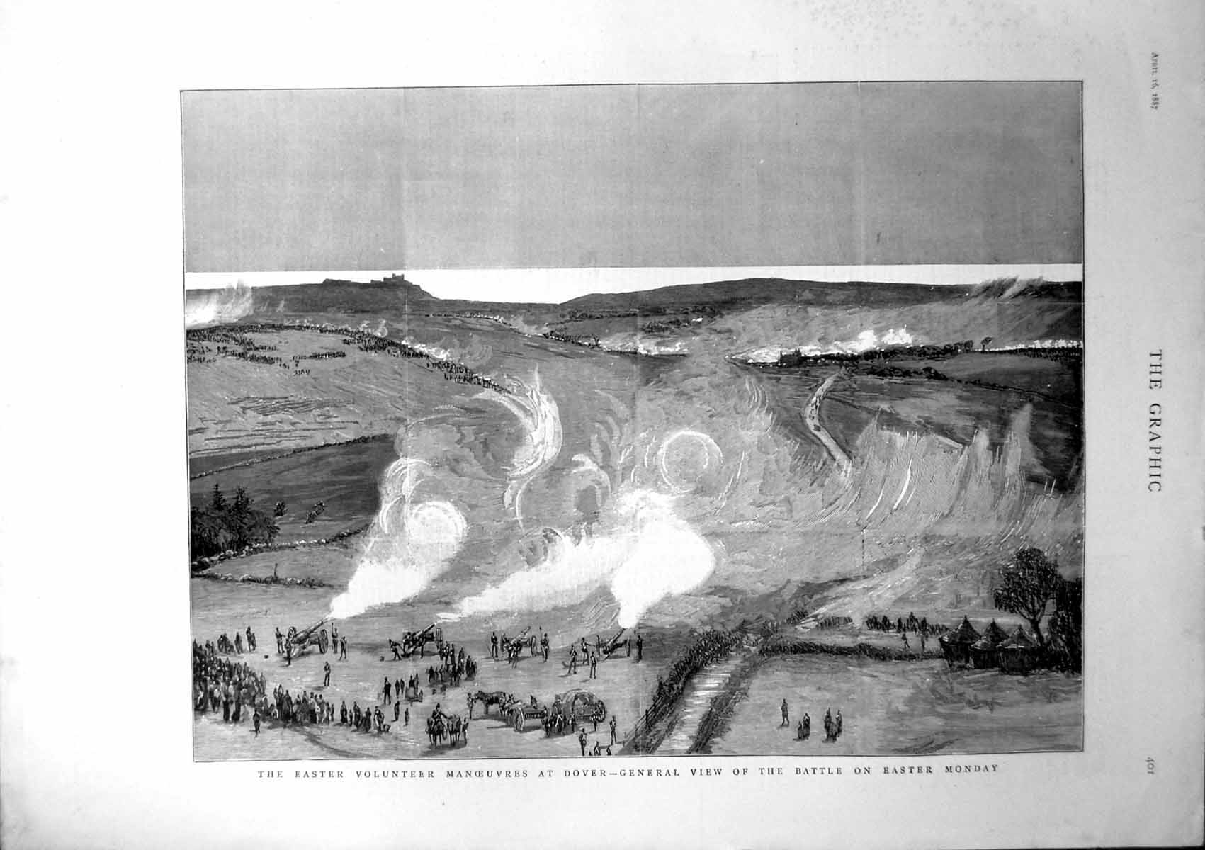 Antique Old Print Easter Volunteer Manoeuvres Dover Battle Easter Monday 1887