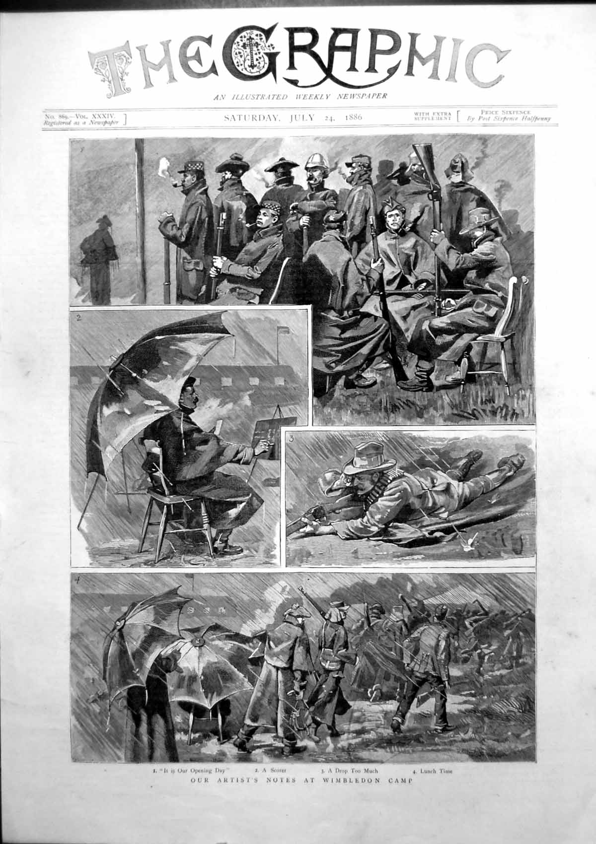 Antique Old Print Notes Wimbledon Camp Opening Day Scorer Drop Too Much 1886