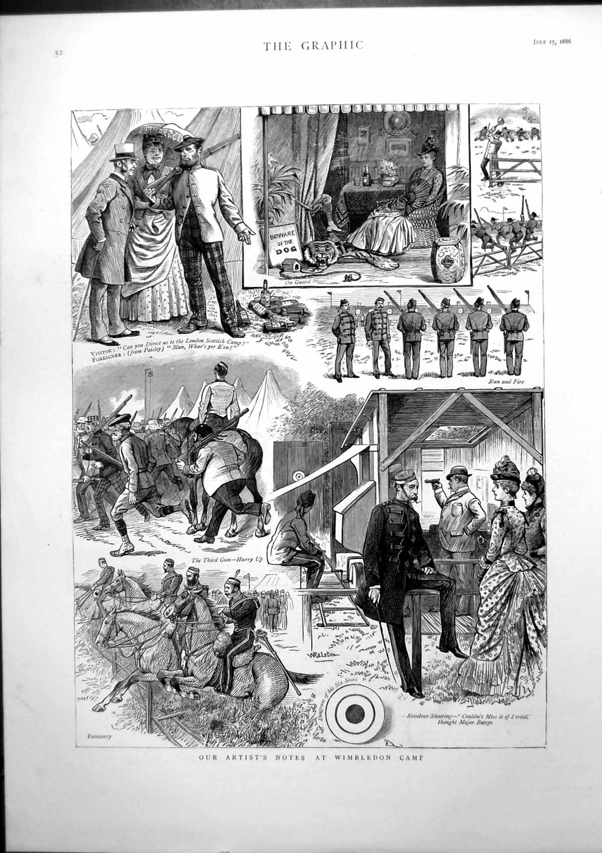 Antique Print Notes Wimbledon Camp On Guard Revolver Shooting Yeomanry 1886