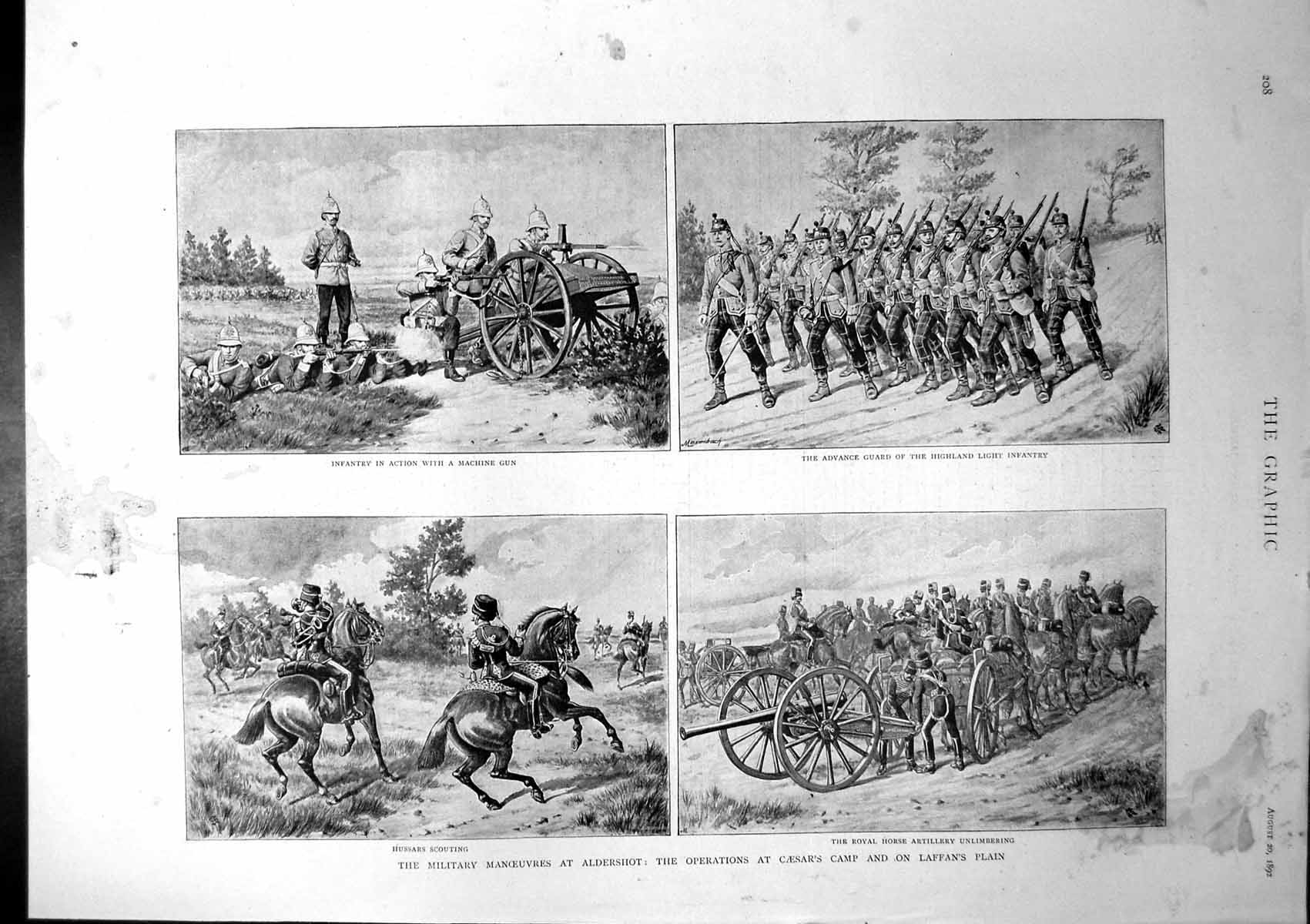 Antique Old Print Military Manoeuvres Aldershot Operations Caesars Camp 1892