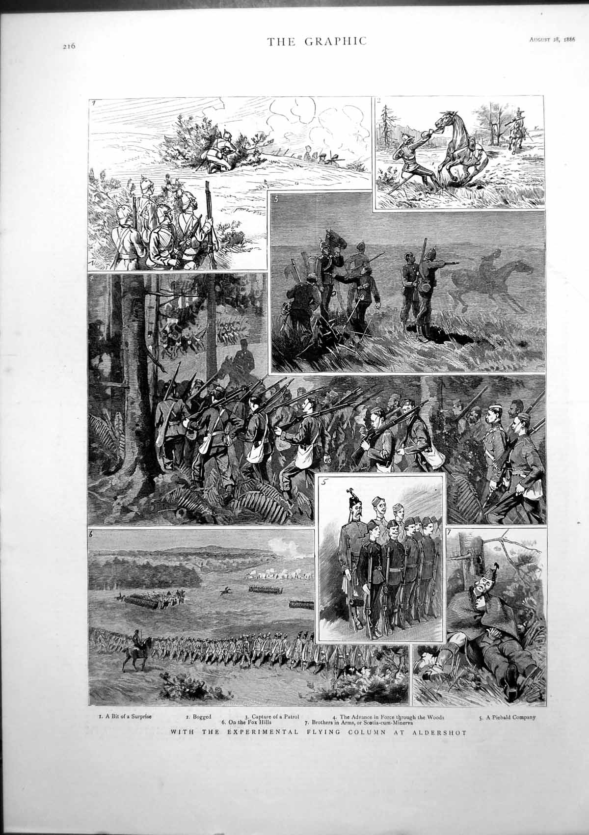 Antique Old Print Experimental Flying Column Aldershot Capture Patrol 1886 19th