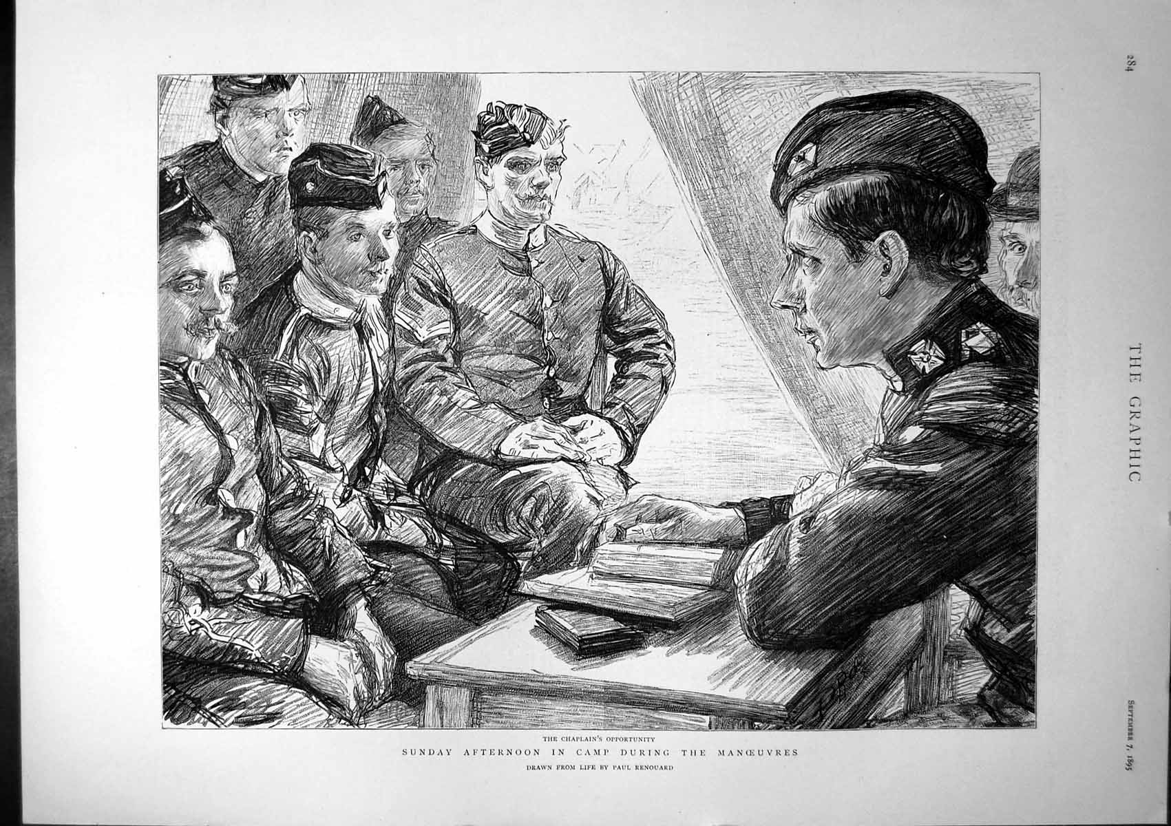 Antique Old Print Chaplains Opportunity Sunday Camp During Manoeuvres 1895 19th