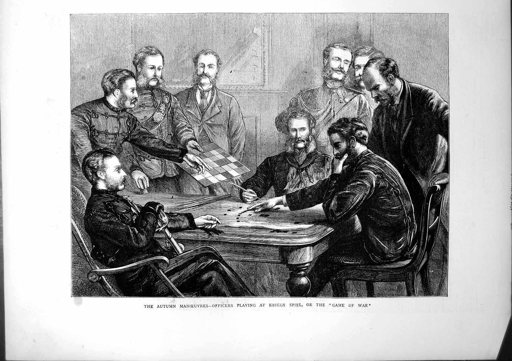 Antique Print Autumn Manoeuvres Officers Playing Kriegs Spiel Game War 1872