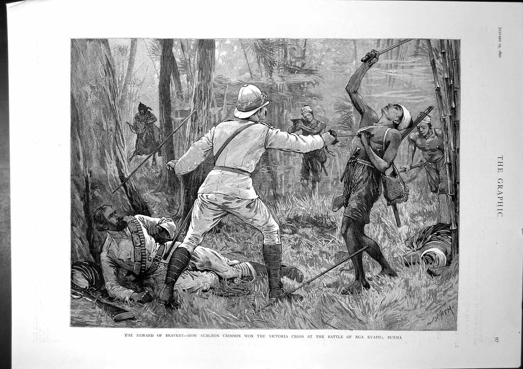 Antique Old Print Reward Bravery How Surgeon Crimmin Won Victoria Cross 1890