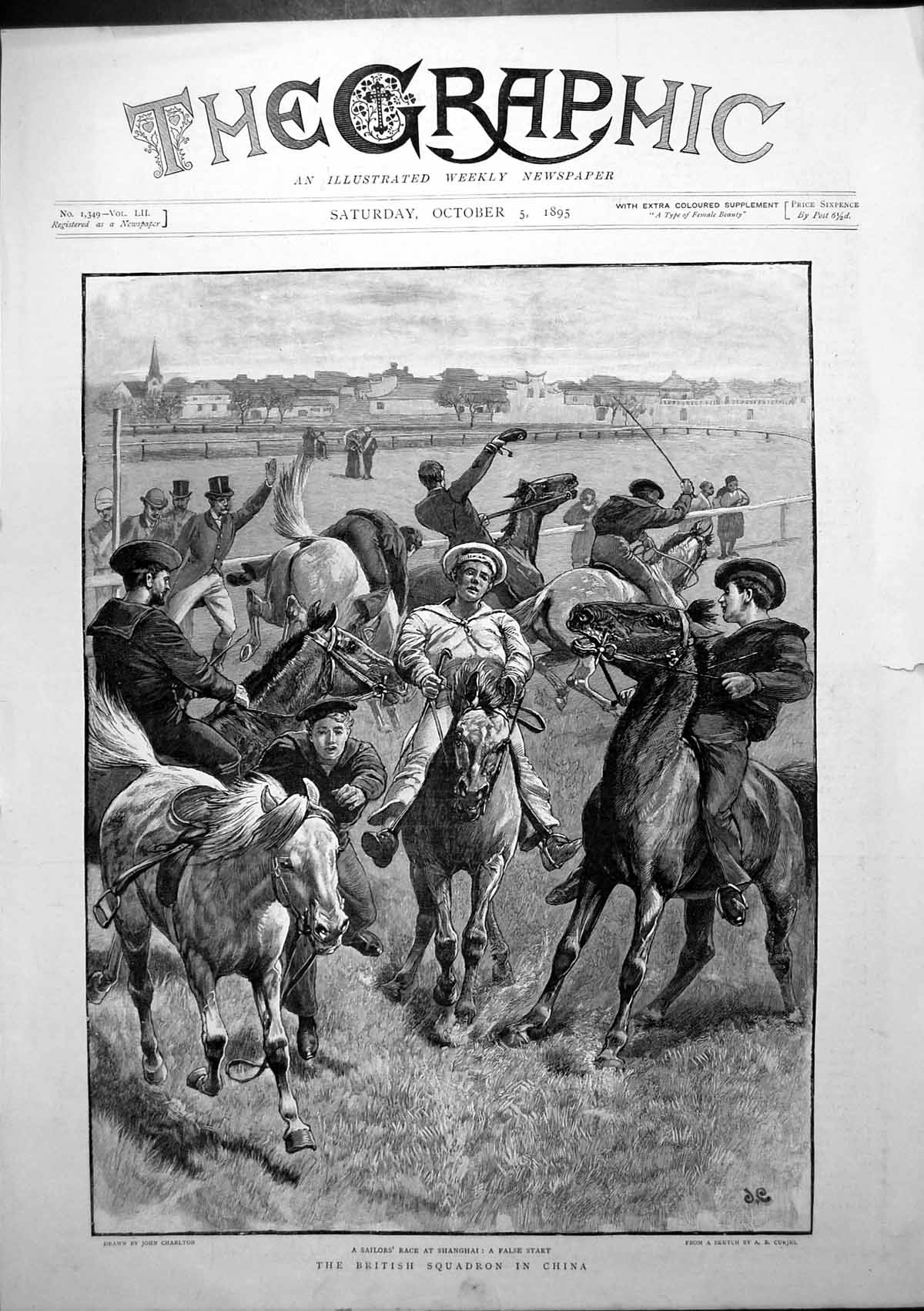 Antique Print British Squadron China Sailors Race Shanghai False Start 1895