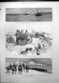 Antique Old Print Volunteer Easter Manoeuvres Gunboats Attack Portsmouth 1890