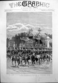 Old Print Queen Reviewing Metropolitan Volunteers Buckingham Palace 1887 19th