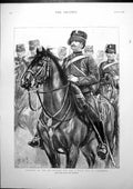 Original Old Antique Print Troopers 4Th Hussars Out Field Day Aldershot 1895