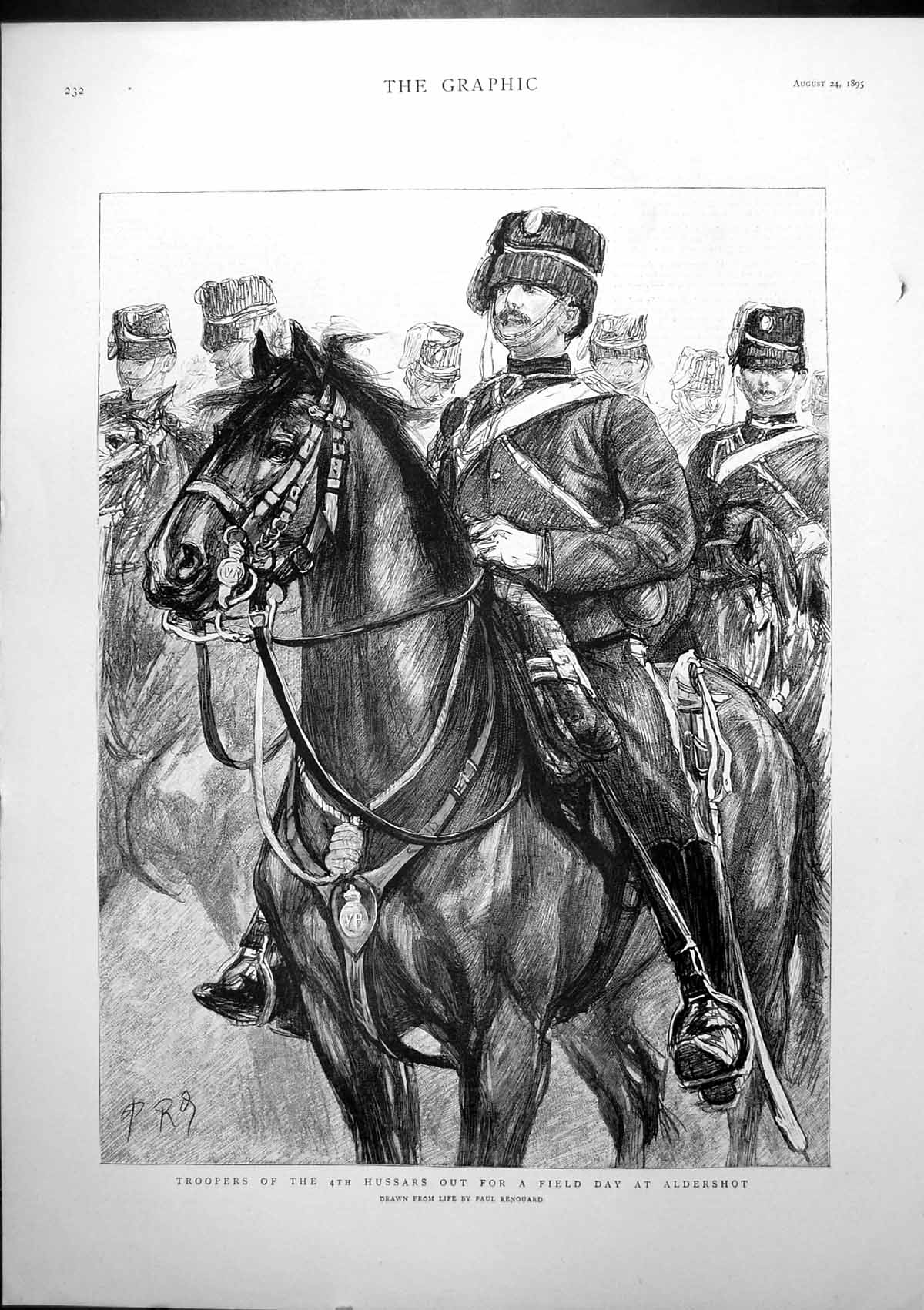 Original Old Antique Print Troopers 4Th Hussars Out Field Day Aldershot 1895
