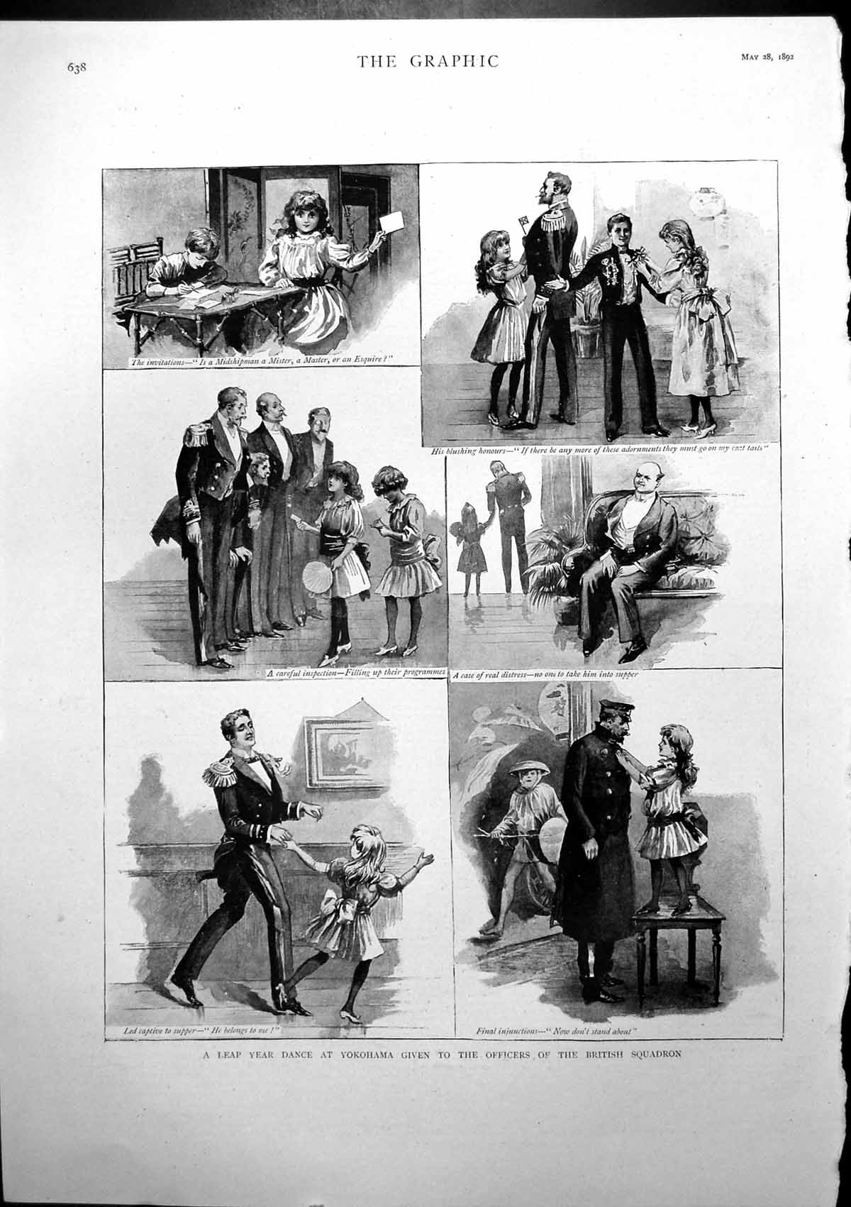 Antique Print Leap Year Dance Yokohama Given Officers British Squadron 1892