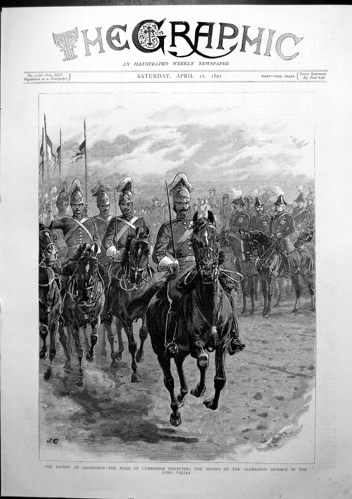 Antique Old Print Duke Cambridge Inspecting Troops Aldershot Division 1892 19th