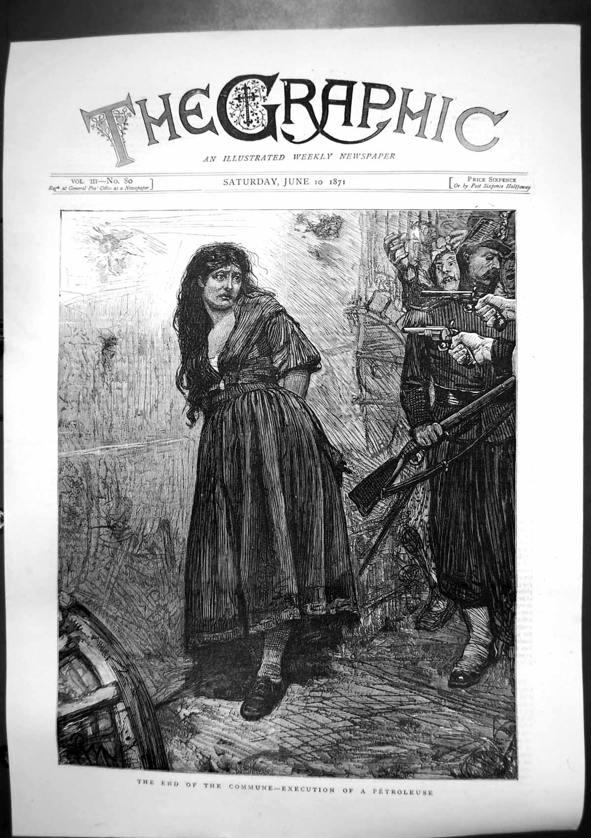 Original Old Antique Print End Commune Execution Petroleuse Firing Squad 1871