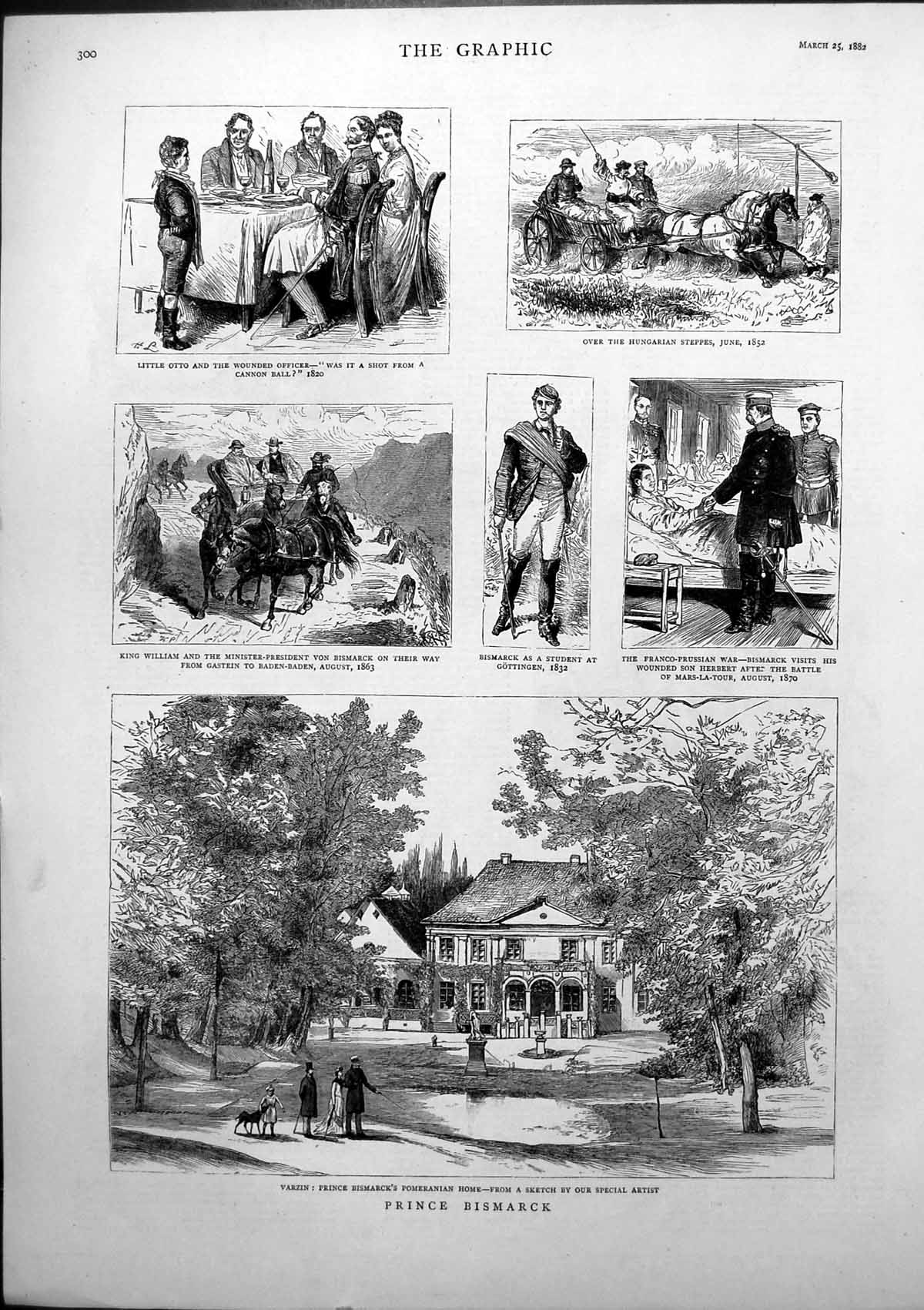 Old Print Prince Bismarck Prussian Guards Altmark Varzin Study Ride 1882 19th