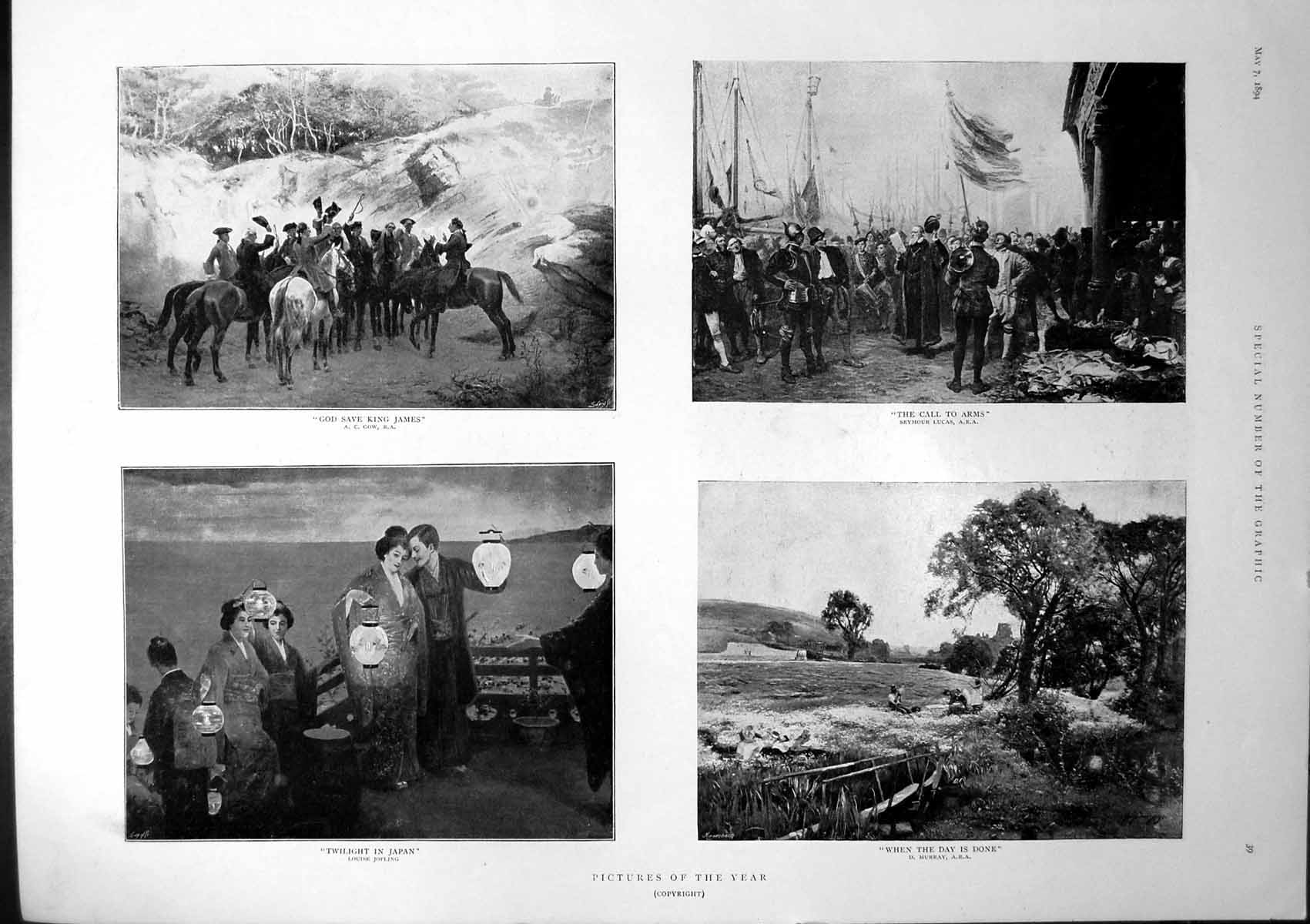 Antique Print Pictures Twilight Japan Call Arms Henry James E Whymper 1894 19th