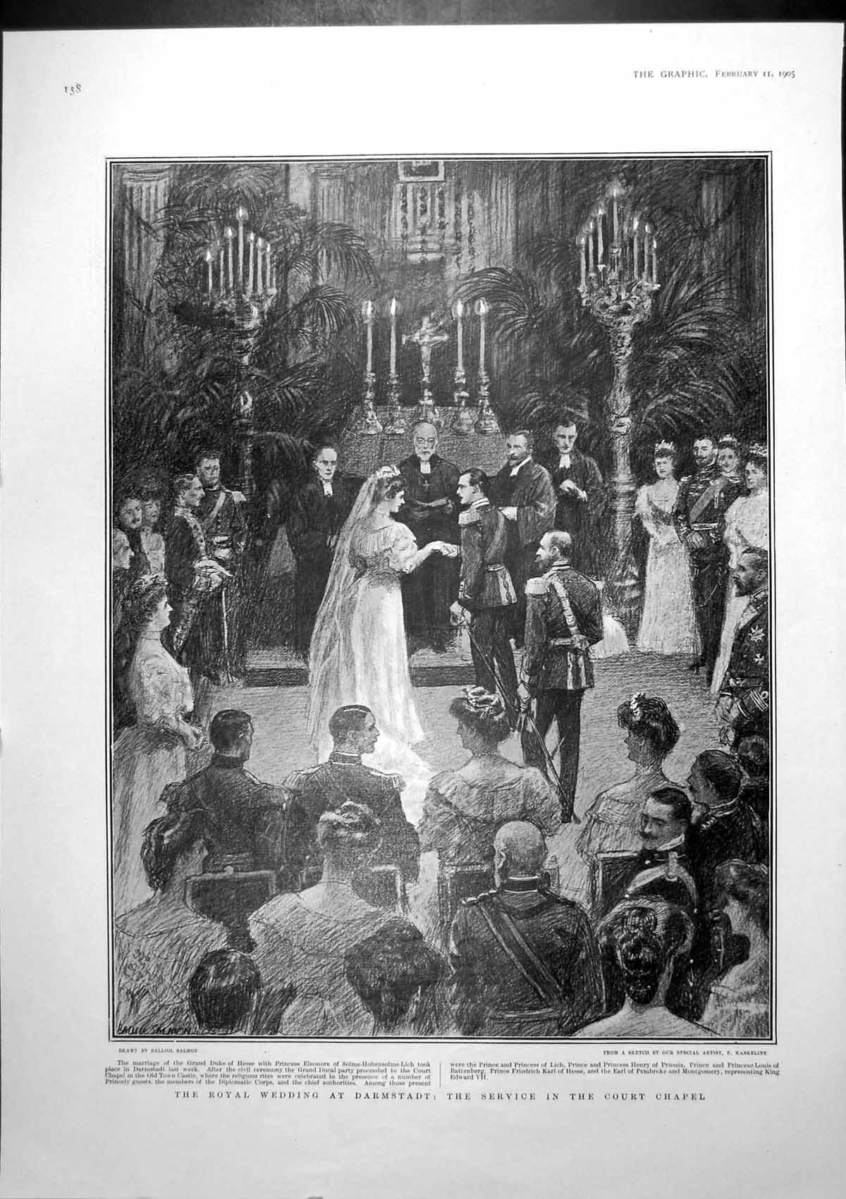 Antique Old Print Royal Wedding Darmstadt Warsaw Hospital After Riots 1905 20th