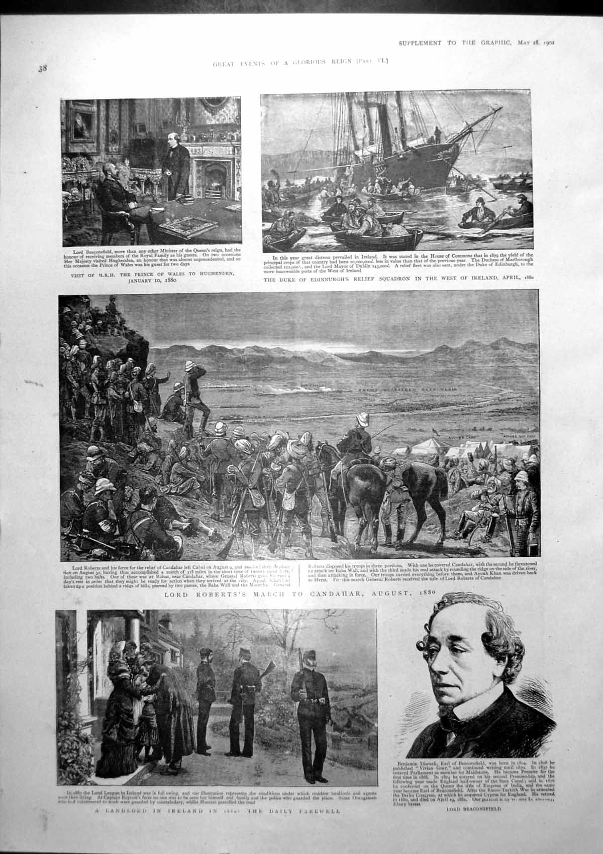 Old Print Lord Roberts Candahar Lord Beaconsfield Opening Parliament 1901 20th