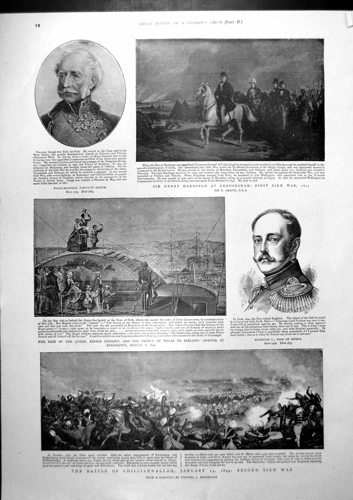 Antique Print Viscount Gough Nicholas Tsar Russia Review After Sobraon 1901