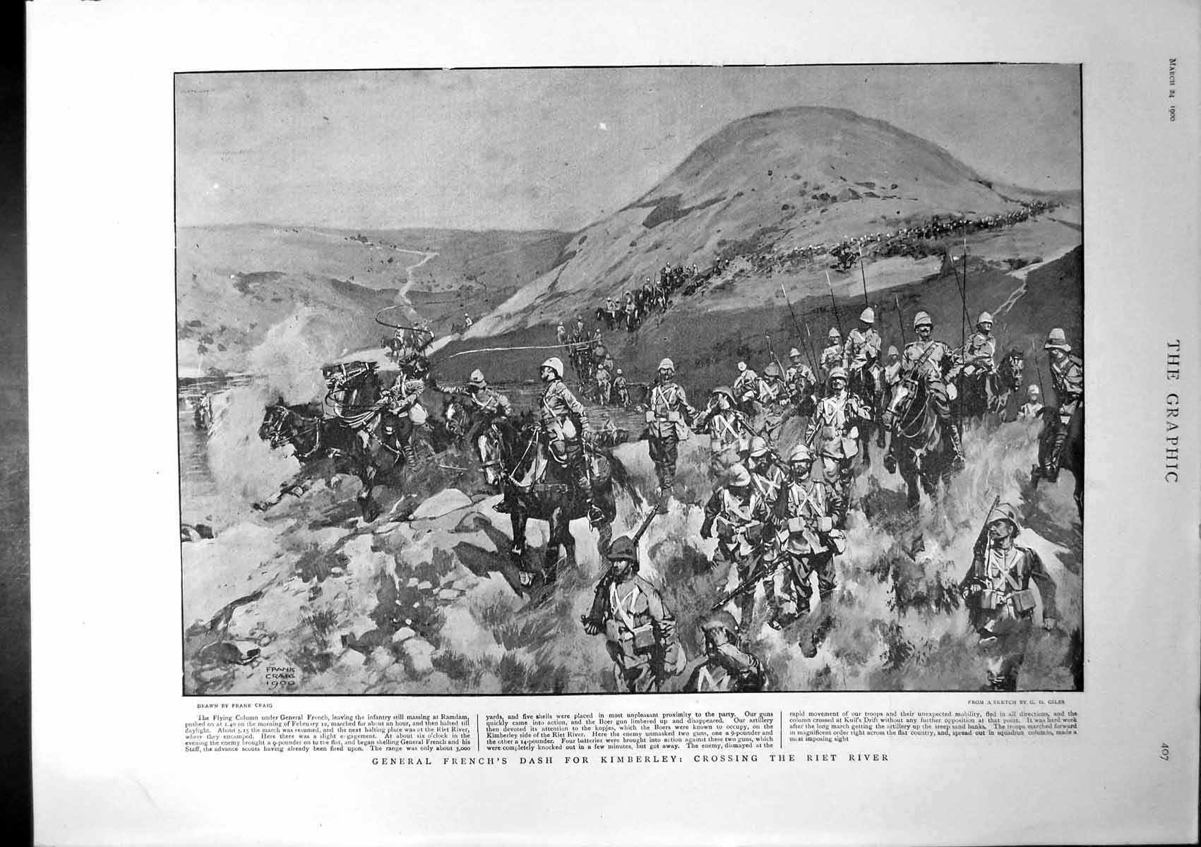 Antique Print Gen Frenchs Dash Kimberley During Siege View Town Tower 1900 20th
