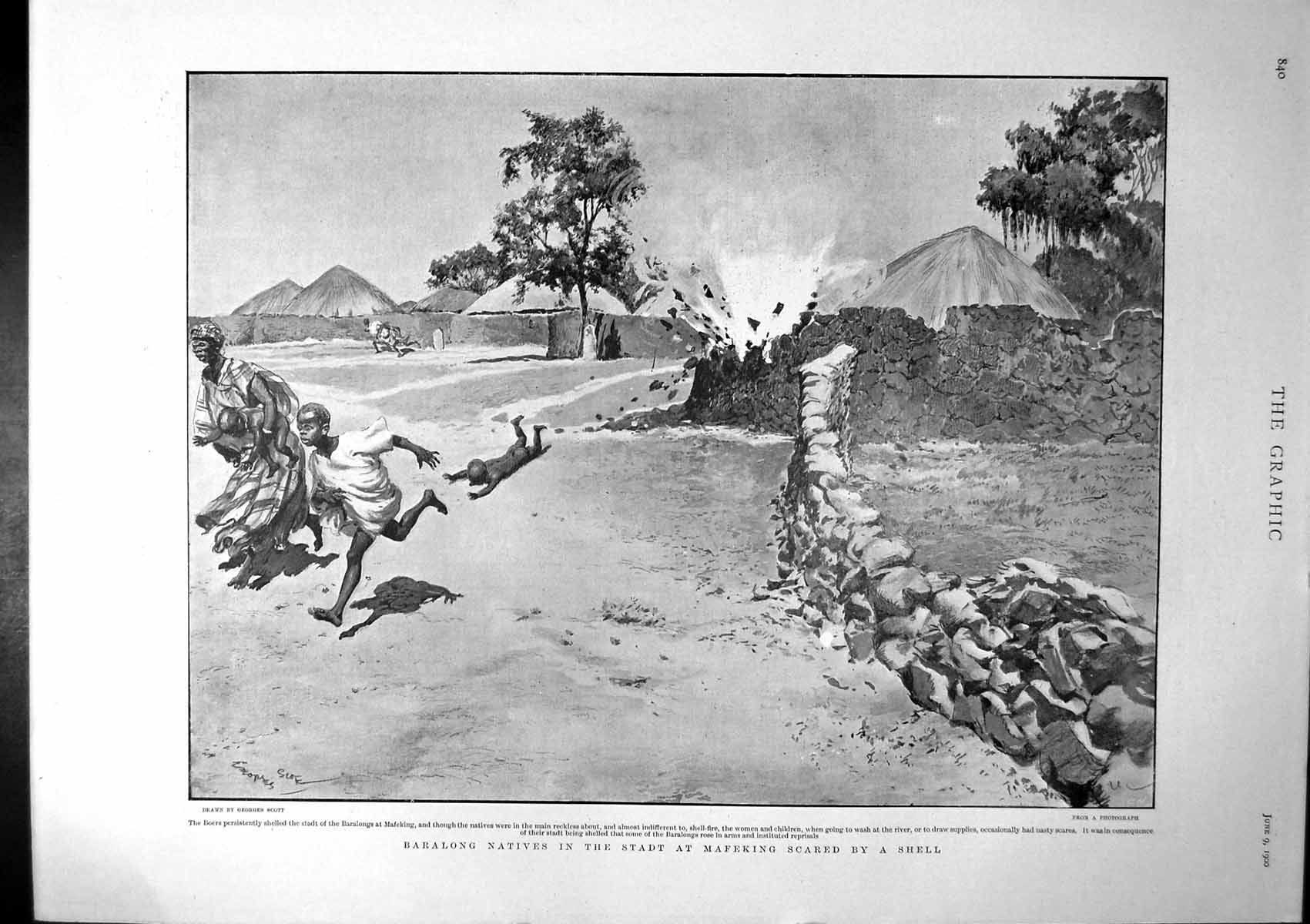 Old Print Mafeking Baralong Natives Scared Shell Store Wrecked Shell 1900 20th