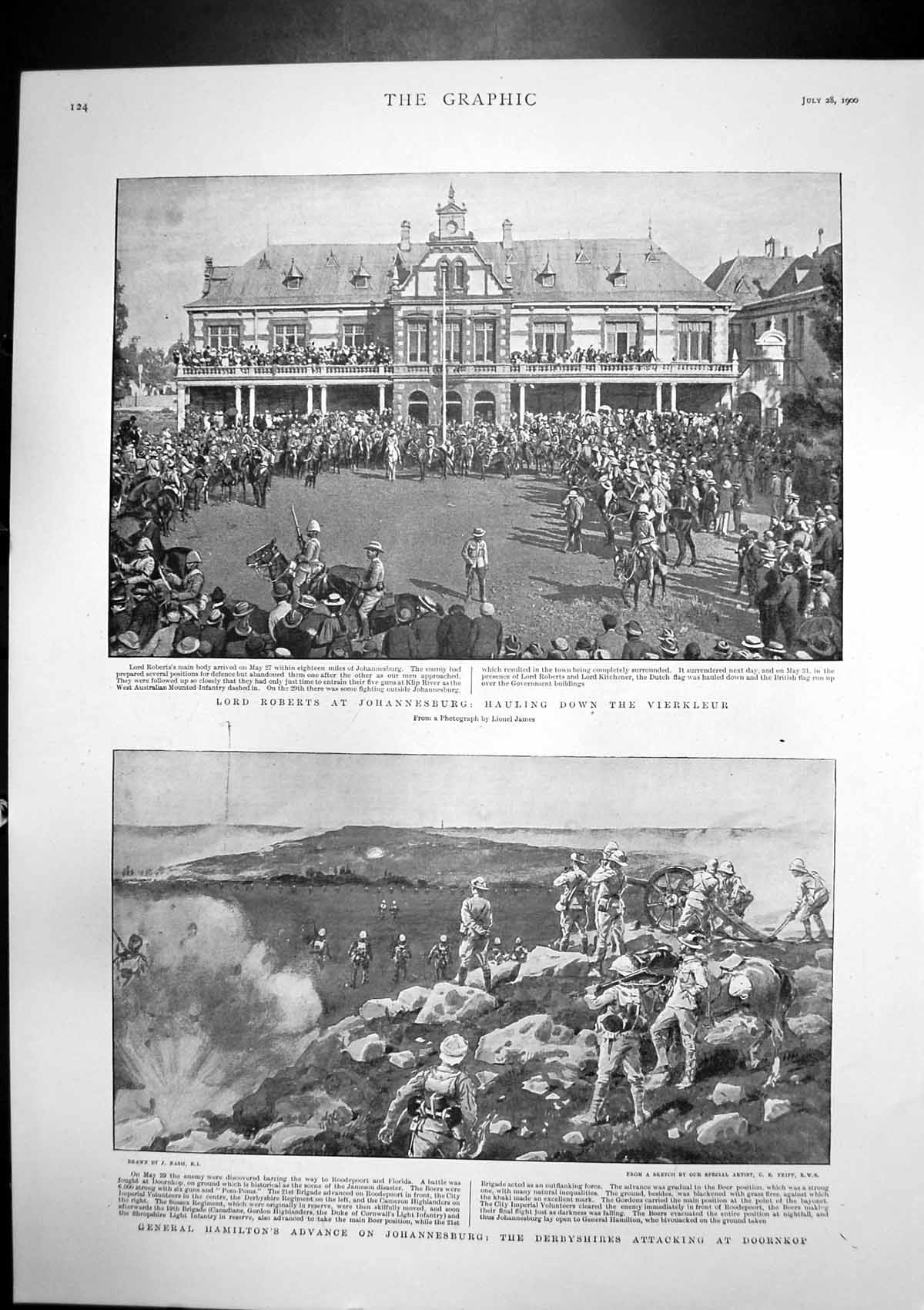 Old Antique Print Lord Roberts General Hamilton Advance Johannesburg 1900 20th