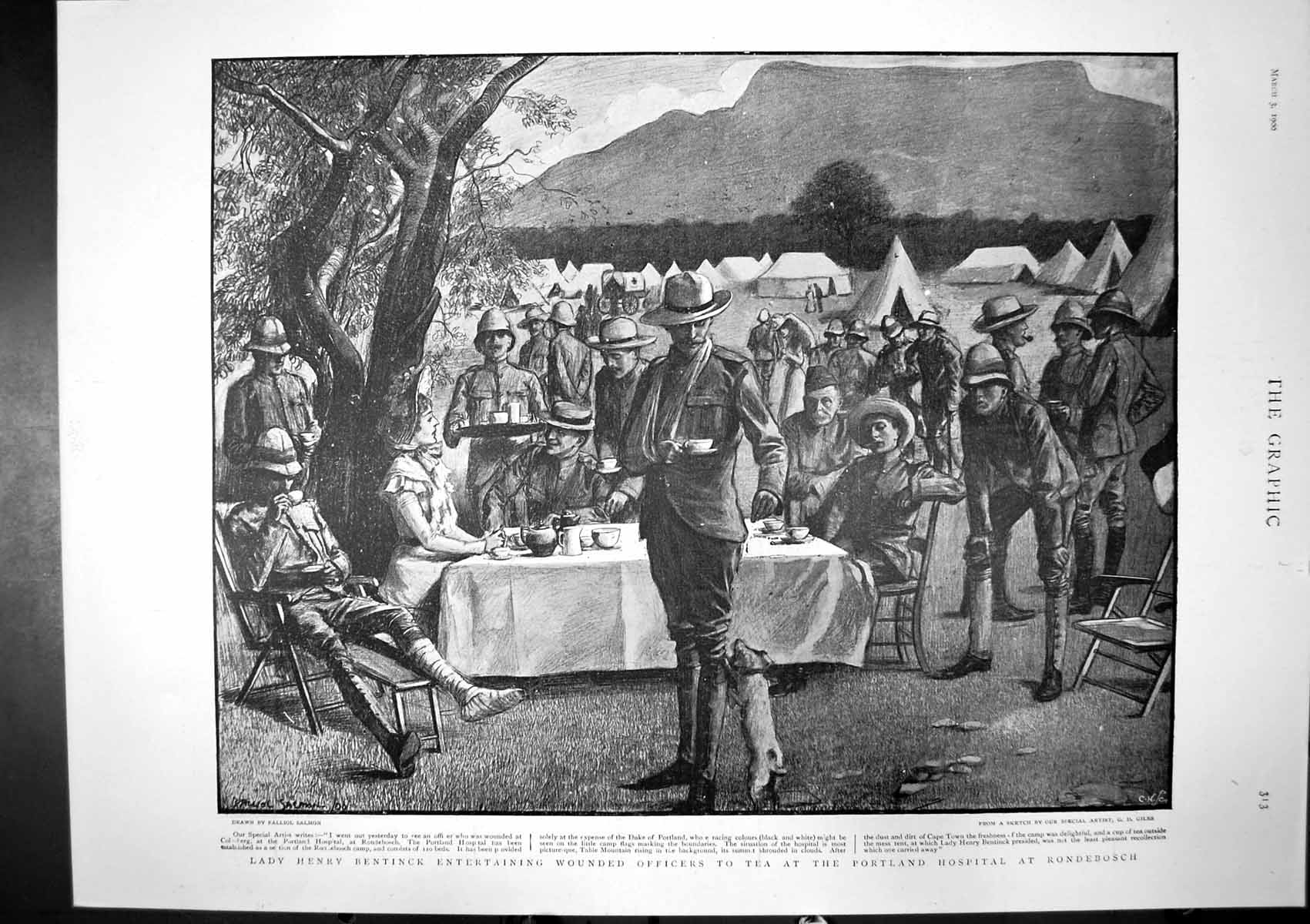 Antique Print Flood Thames Valley Lady Henry Bentinck Wounded Officers 1900