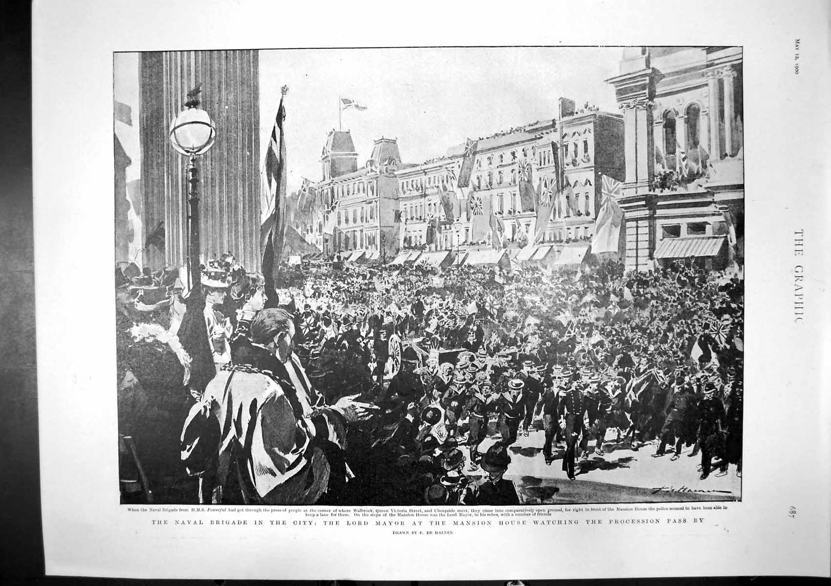 Antique Old Print Naval Brigade City Lord Mayor Field Telegraphist Work 1900