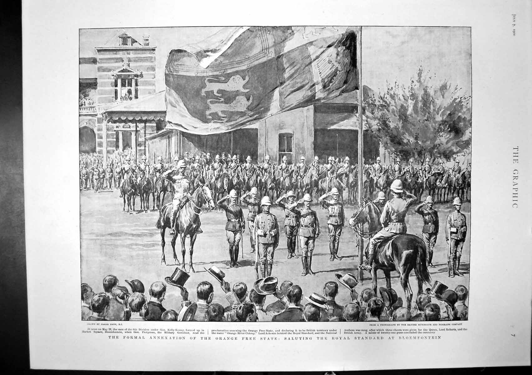 Antique Old Print Annexation Orange Free State Dodging Shells Mafeking 1900