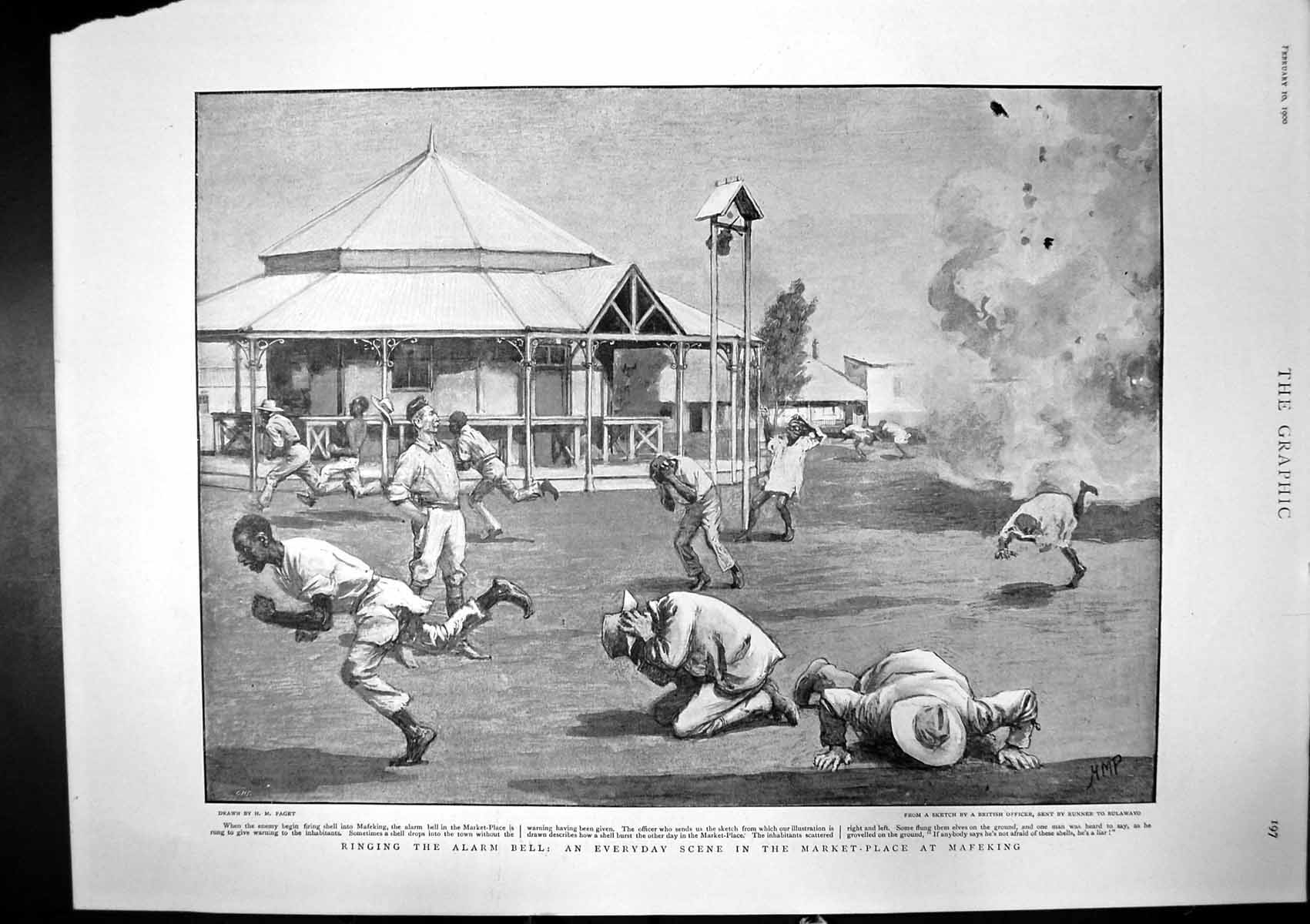 Old Print Ringing Alarm Bell Mafeking Col A Wynne Major D Mackworth 1900 20th