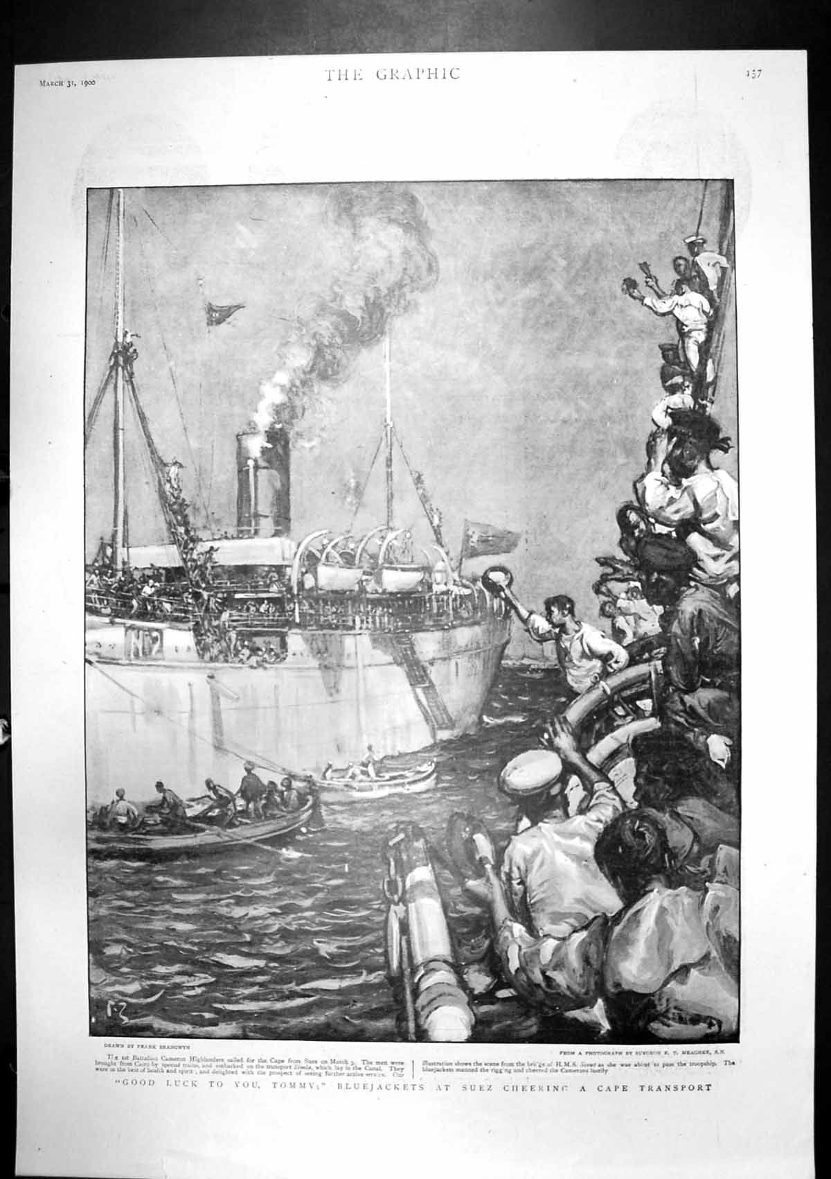 Old Print Bluejackets Suez Cape Transport Kimberley Mr Labram Killed 1900 20th