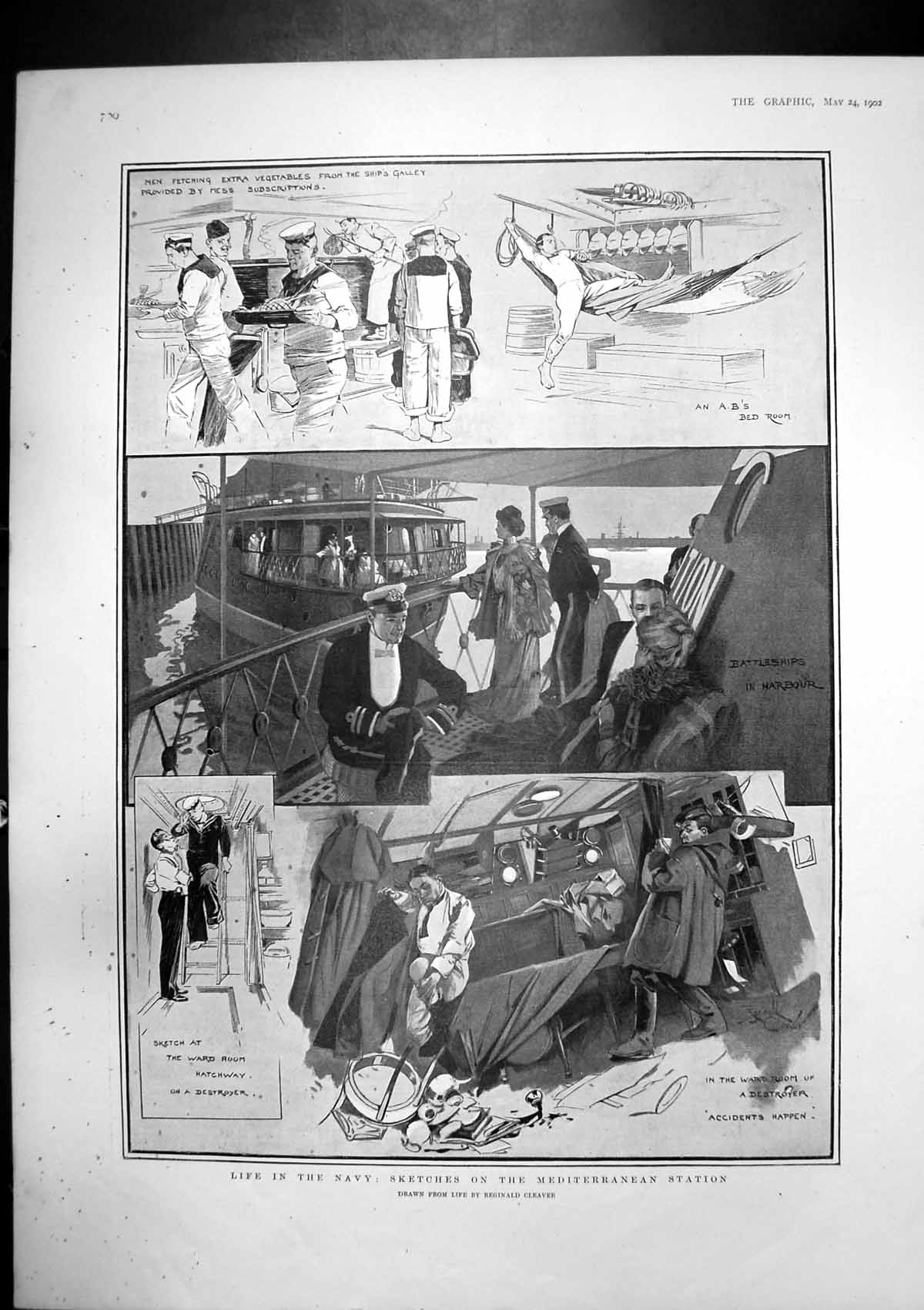 Old Print Sketches Mediterranean Station Visit President French Tsar 1902 20th