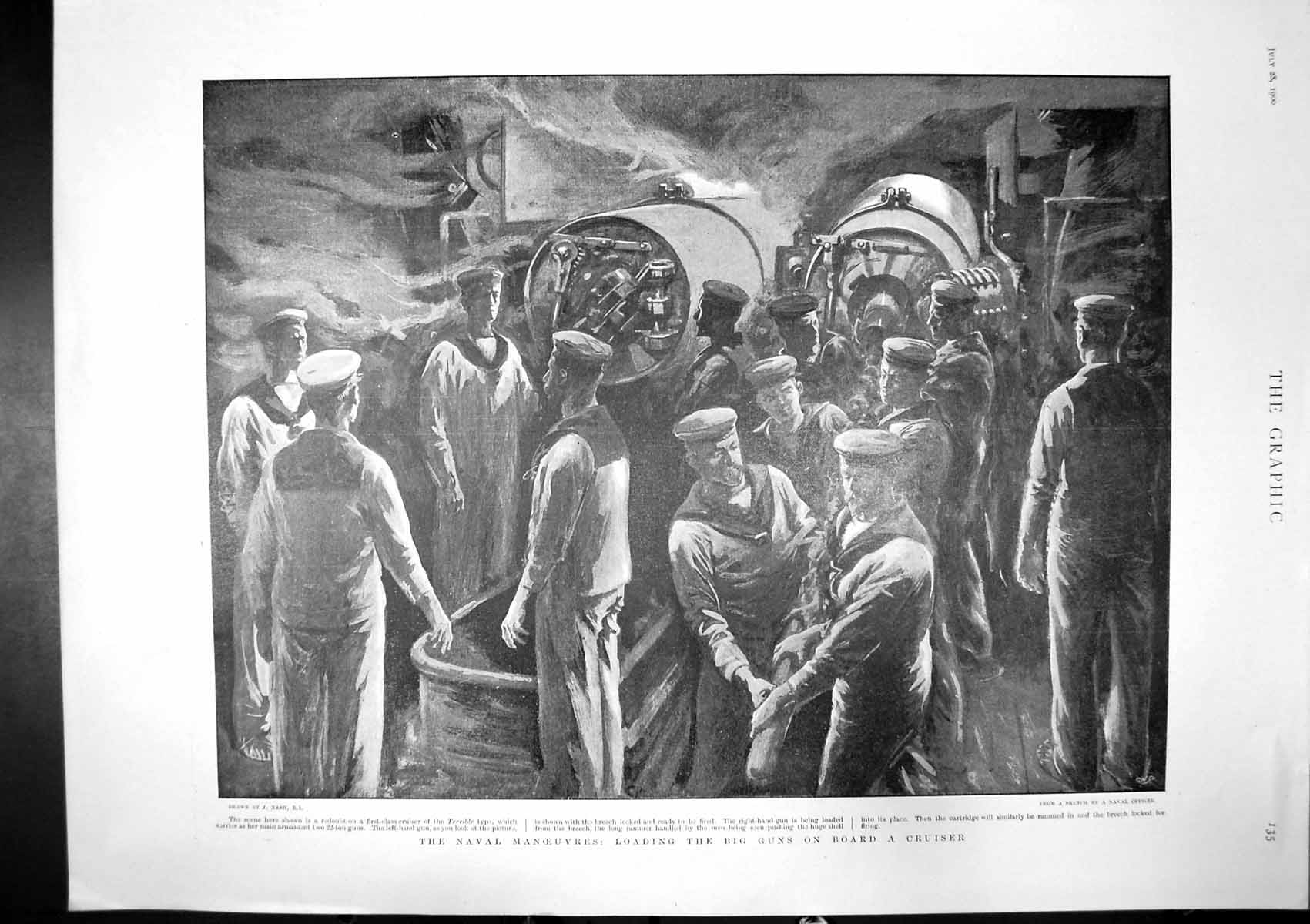 Old Loading Big Gun On Board Cruiser Damaged Bales Hay Algoa Bay 1900 Victorian