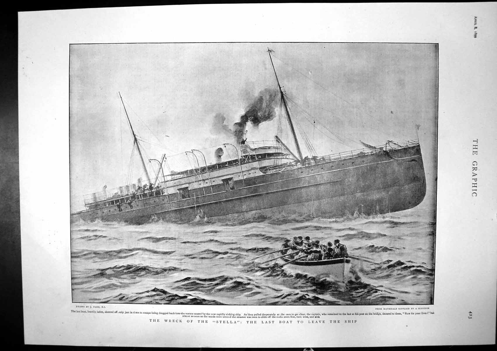 Old Print Wreck Stella Passing Women Children Survivors Onboard Vera 1899 19th