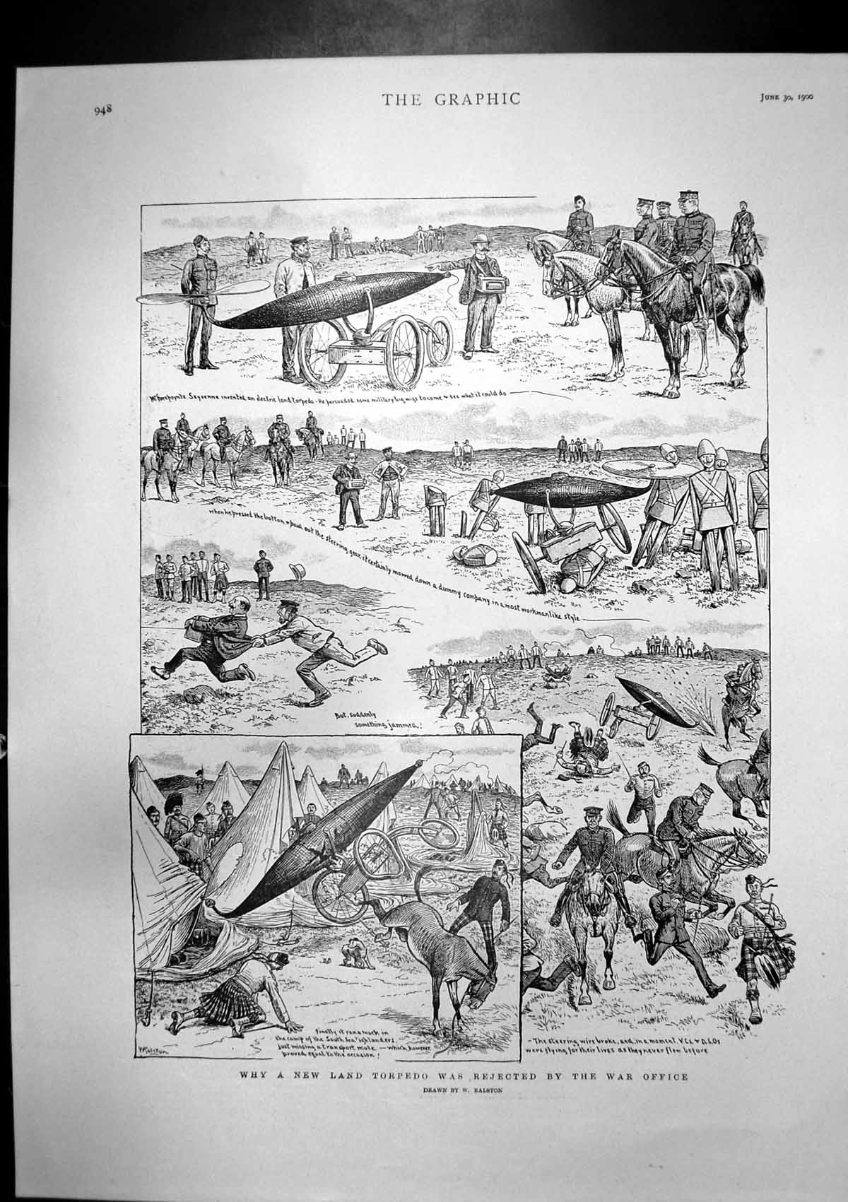 Antique Old Print Land Torpedo Rejected War Office Monument Inniskilling 1900
