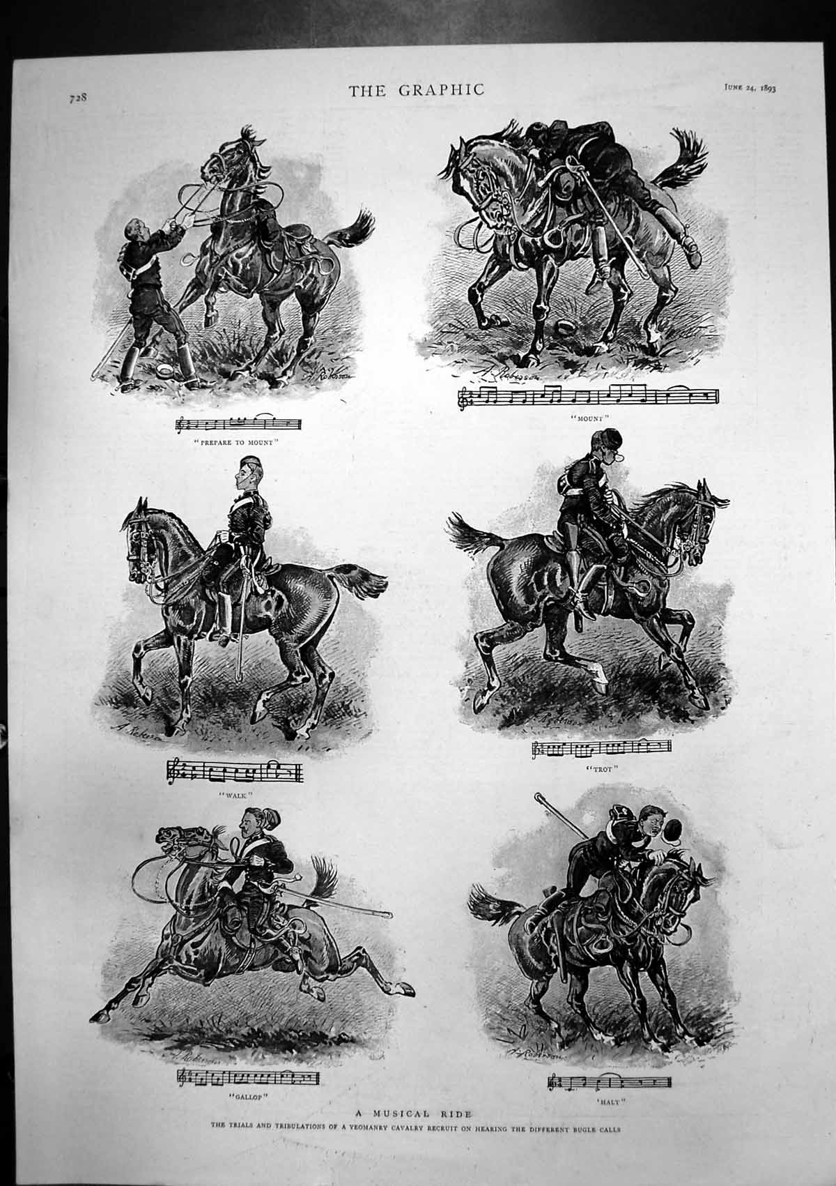 Old Antique Print Musical Ride Yeomanry Cavalry New Glasgow Art Club 1893 19th