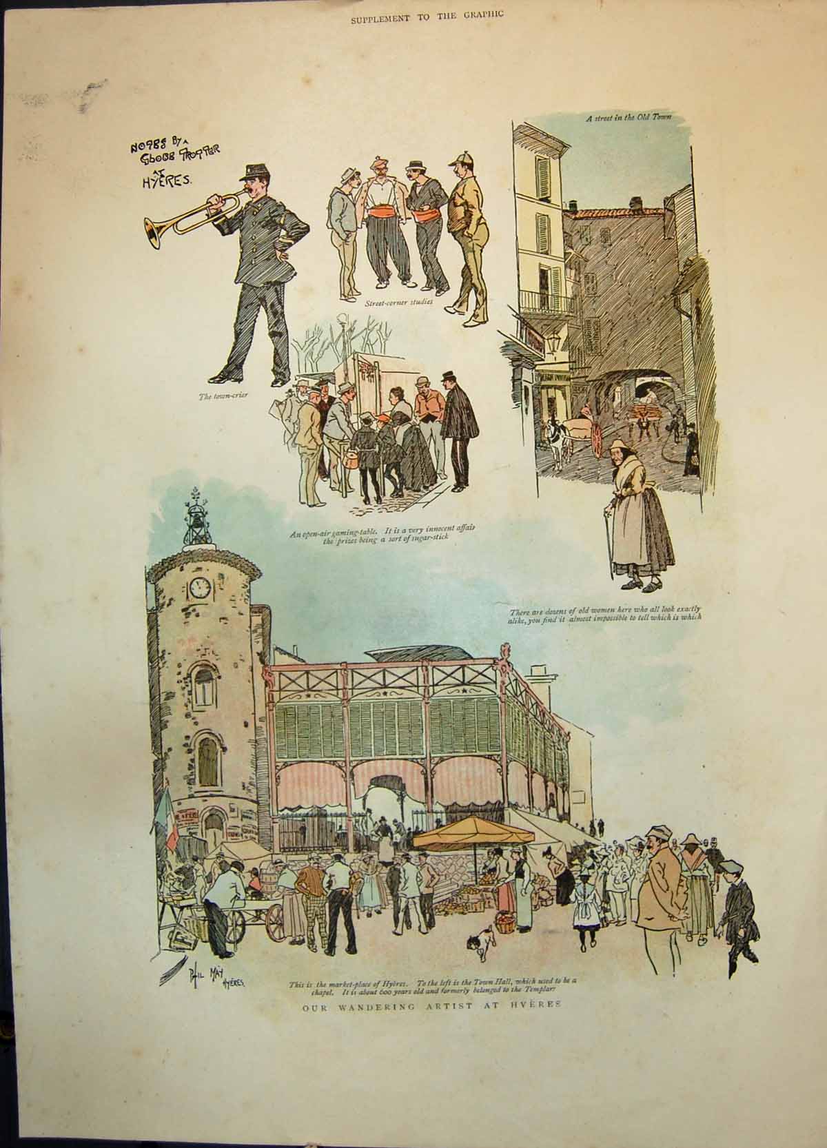 Old Notes Globe Trotter Hyeres Market Place Town Hall Town Crier 1893 Victorian
