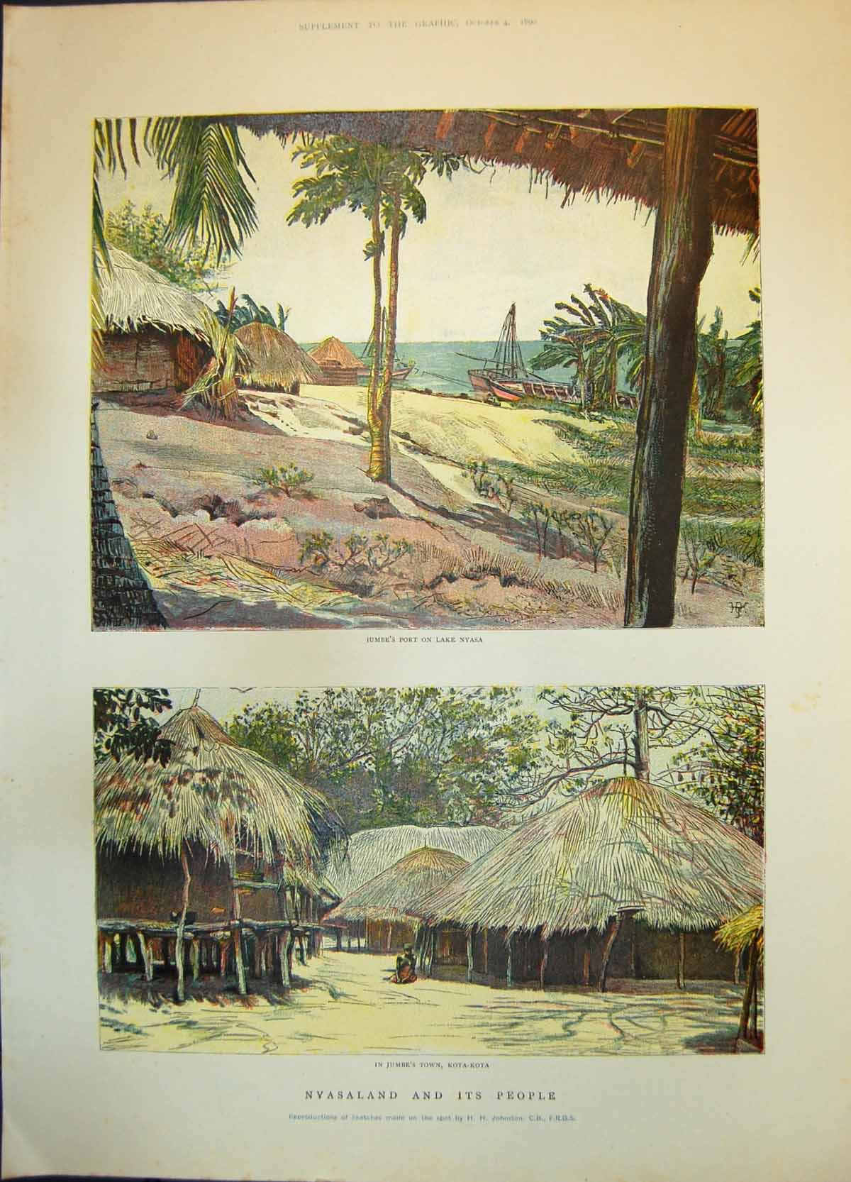 Old Print Nyasaland Its People Jumbes Town Kota Kota Port Lake Nyasa 1890 19th