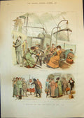 Antique Old Print Holiday Continent Channel Boat Reception Natives Hotel 1882