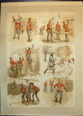Antique Print Xmas Barracks Room Decorating Cake Postman Opening Ball 1887 19th