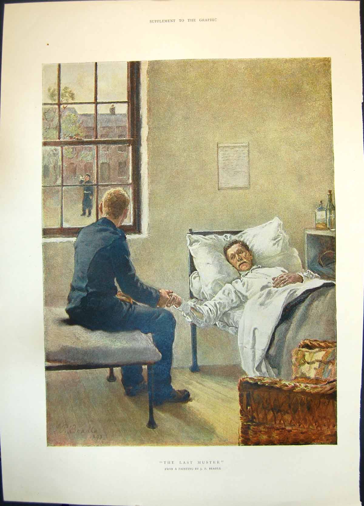 Old Print Last Muster J Beadle Sier Hods Dying Mans Hand Bugler Plays 18 19th