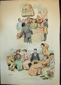 Old Print John Bulls Trip Continent Aboard Ship Baggage Looking Sad 1897 19th