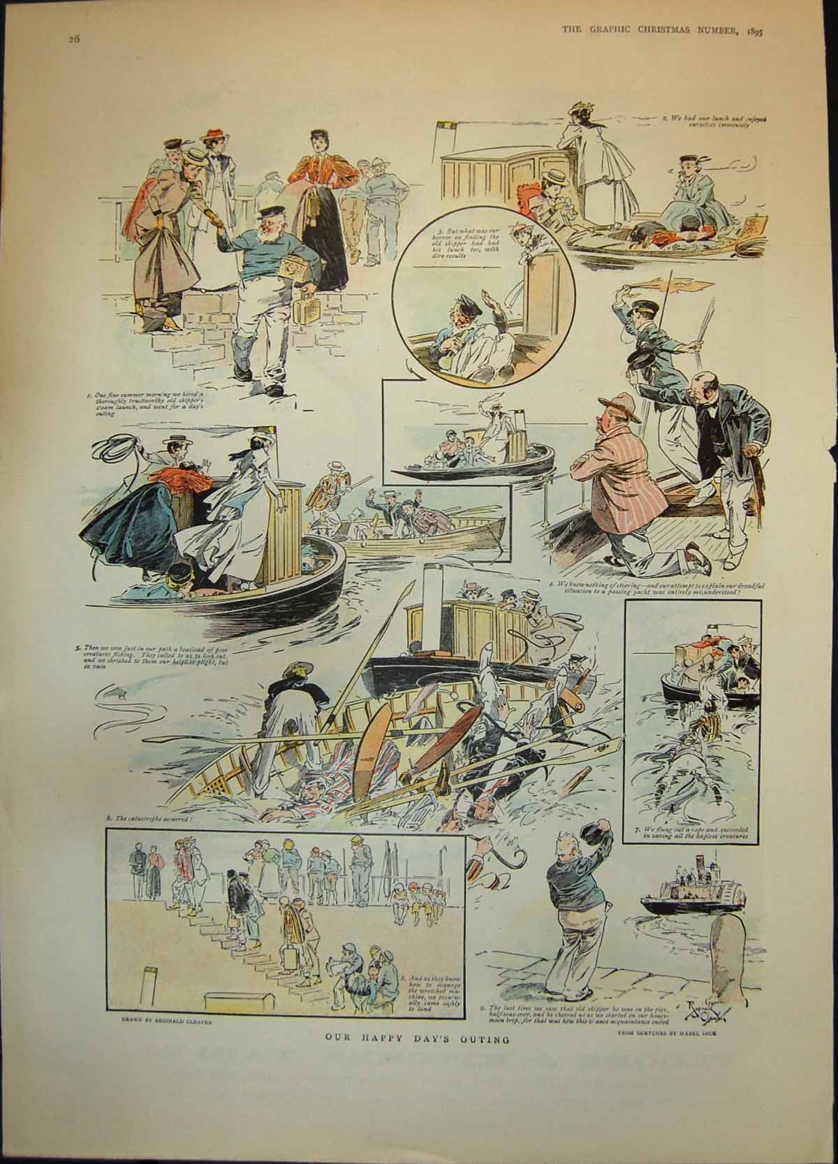 Old Happy Days Outing Steam Launch Collided Boat Honeymoon Trip 1895 Victorian