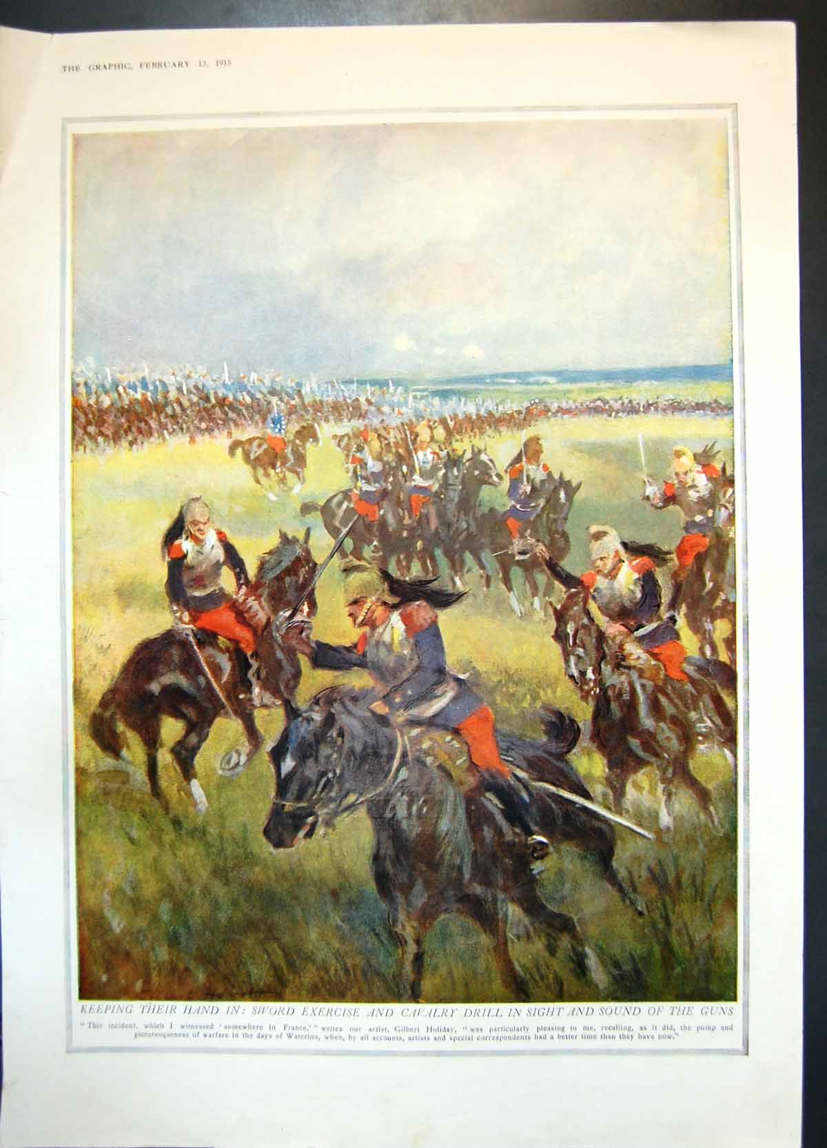 Antique Old Print Sword Exercise Cavalry Drii Guns War Horse Hospital 1915 20th