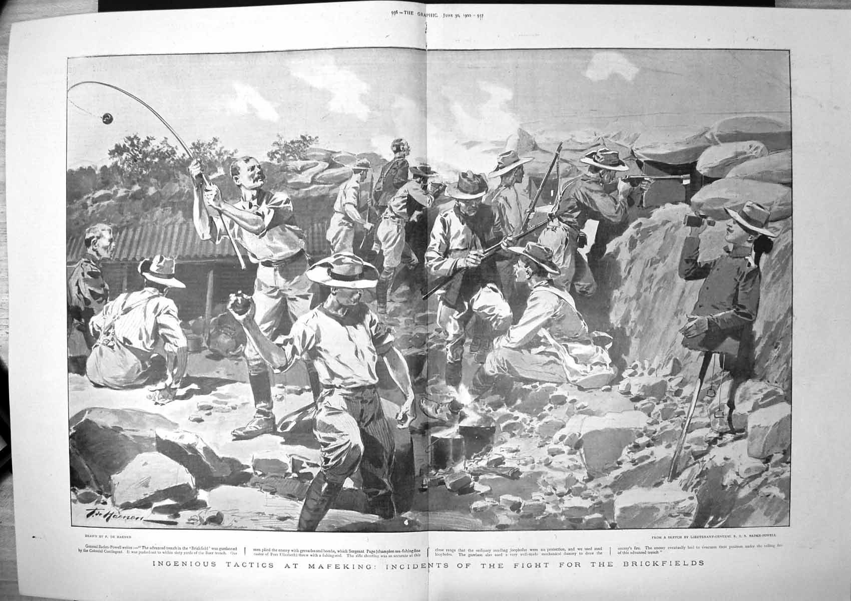 Original Old Antique Print Ingenious Tactics Mafeking Fight Brickfields 1900