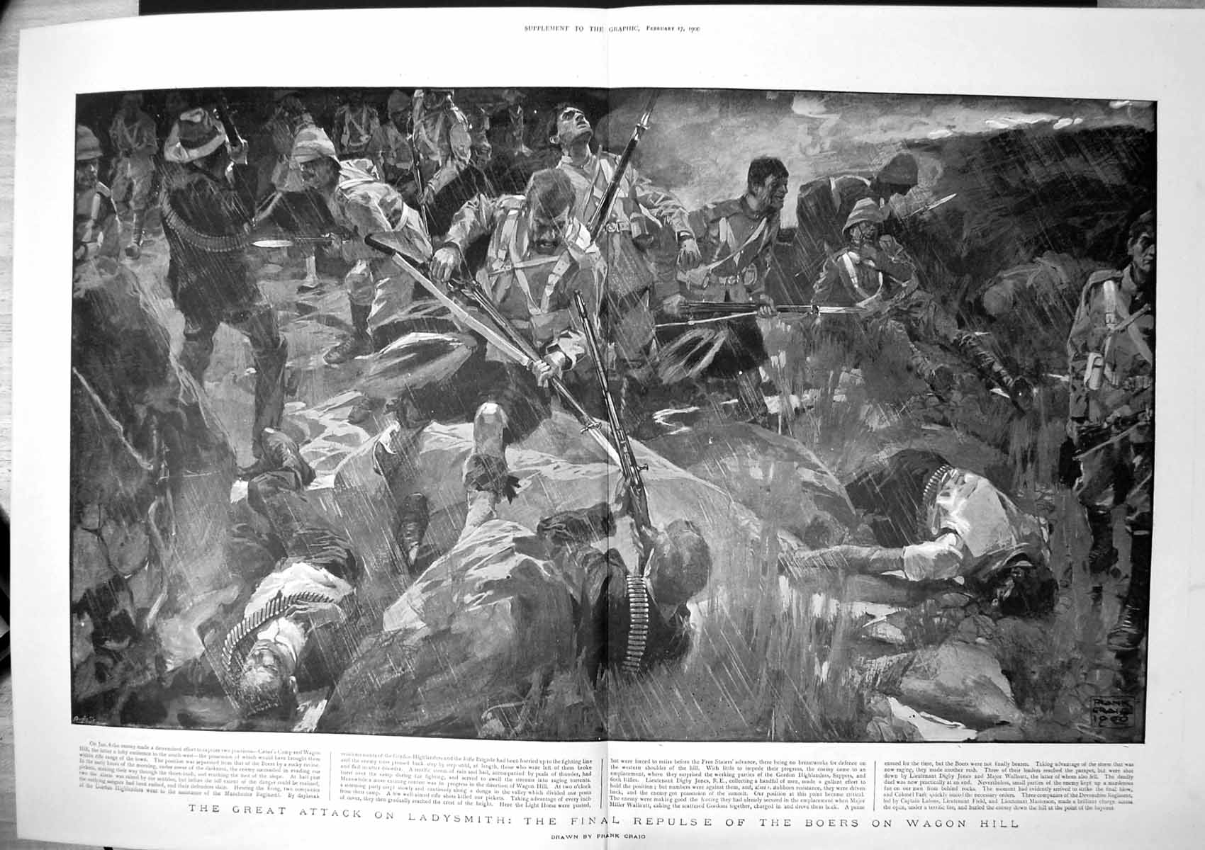 Original Old Antique Print Attack Ladysmith Final Repulse Boers Wagon Hill 1900