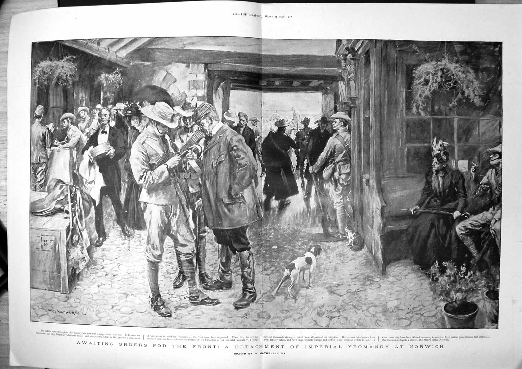Old Print Awaiting Orders Front Detachment Imperial Yeomanry Norwich 1900 20th