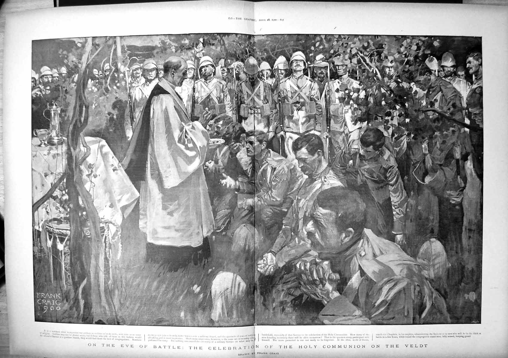 Antique Print Eve Battle Celebration Holy Communion Veldt Frank Craig 1900 20th