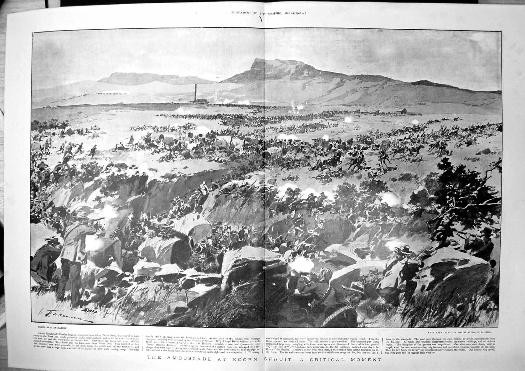 Original Old Antique Print Ambuscade Koorn Spruit Critical Moment Gd Giles 1900