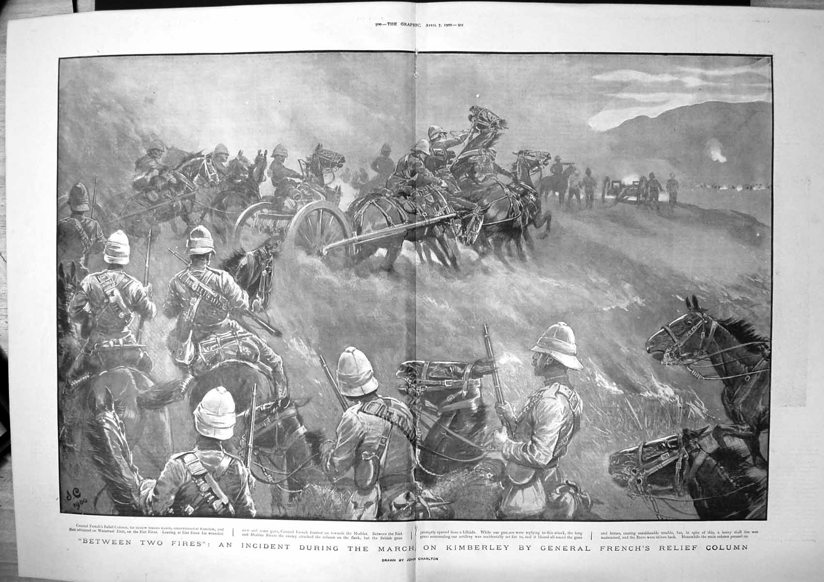 Old Print BetweenFires March Kimberley Gen Frenchs Relief Column 1900