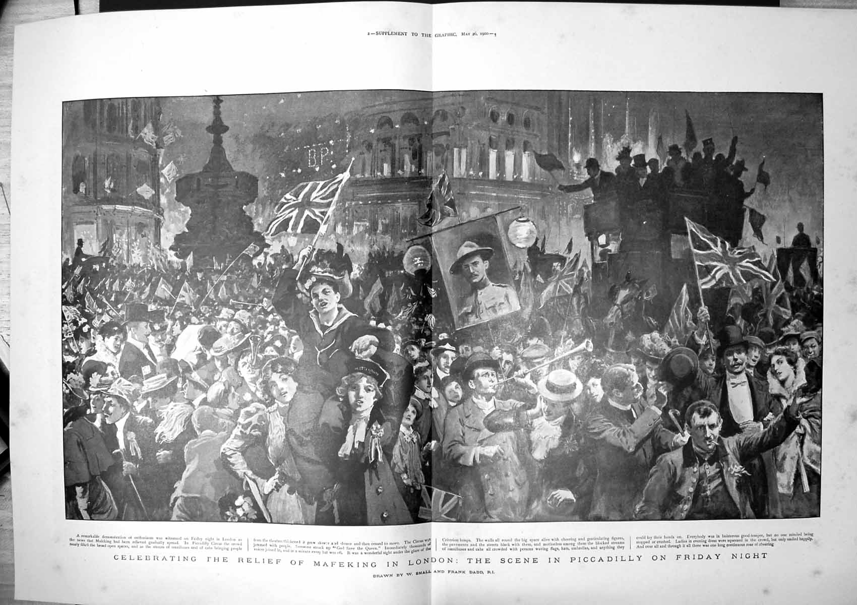 Antique Old Print Celebrating Relief Mafeking London Scene Piccadilly 1900 20th